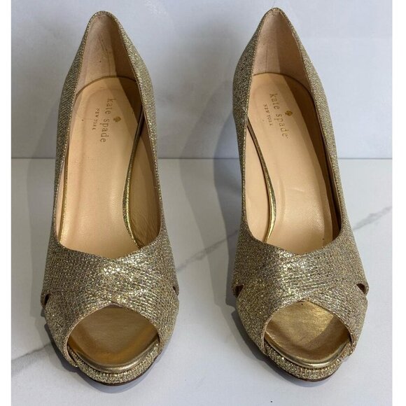 Kate Spade Women Glitter Effect Cross Strap Sequin High Heels Shoes Gold Size 8 - Picture 1 of 11